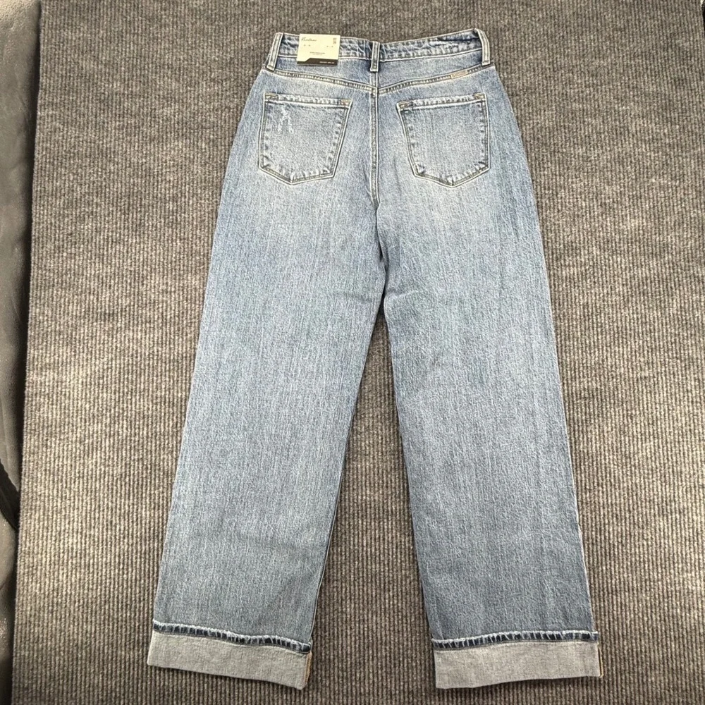 KanCan High Rise Wide Leg Jeans Womens 9/28 Blue New Distressed Cuffed Denim NWT